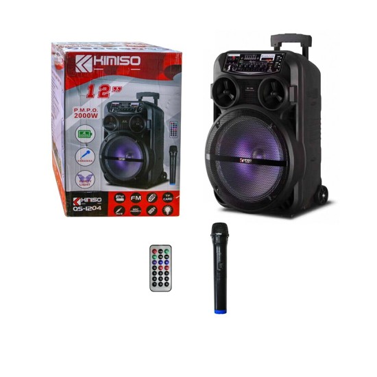 SPEAKER KIMISO QS-1204 12" WITH WIRELESS MICROPHONE AND REMOTE 